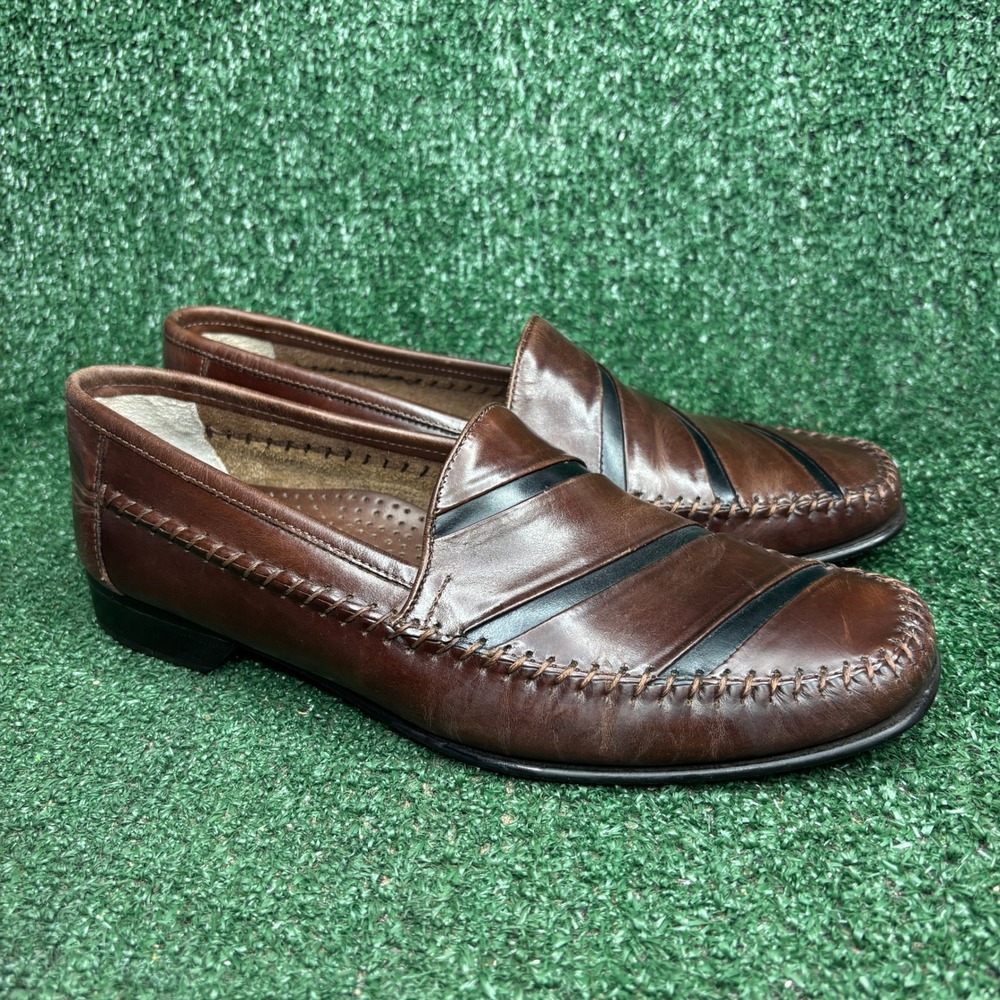 Giorgio Brutini Le Glove Leather Moccasin Whipstitch Loafers Brown Mens Sz 9.5 D